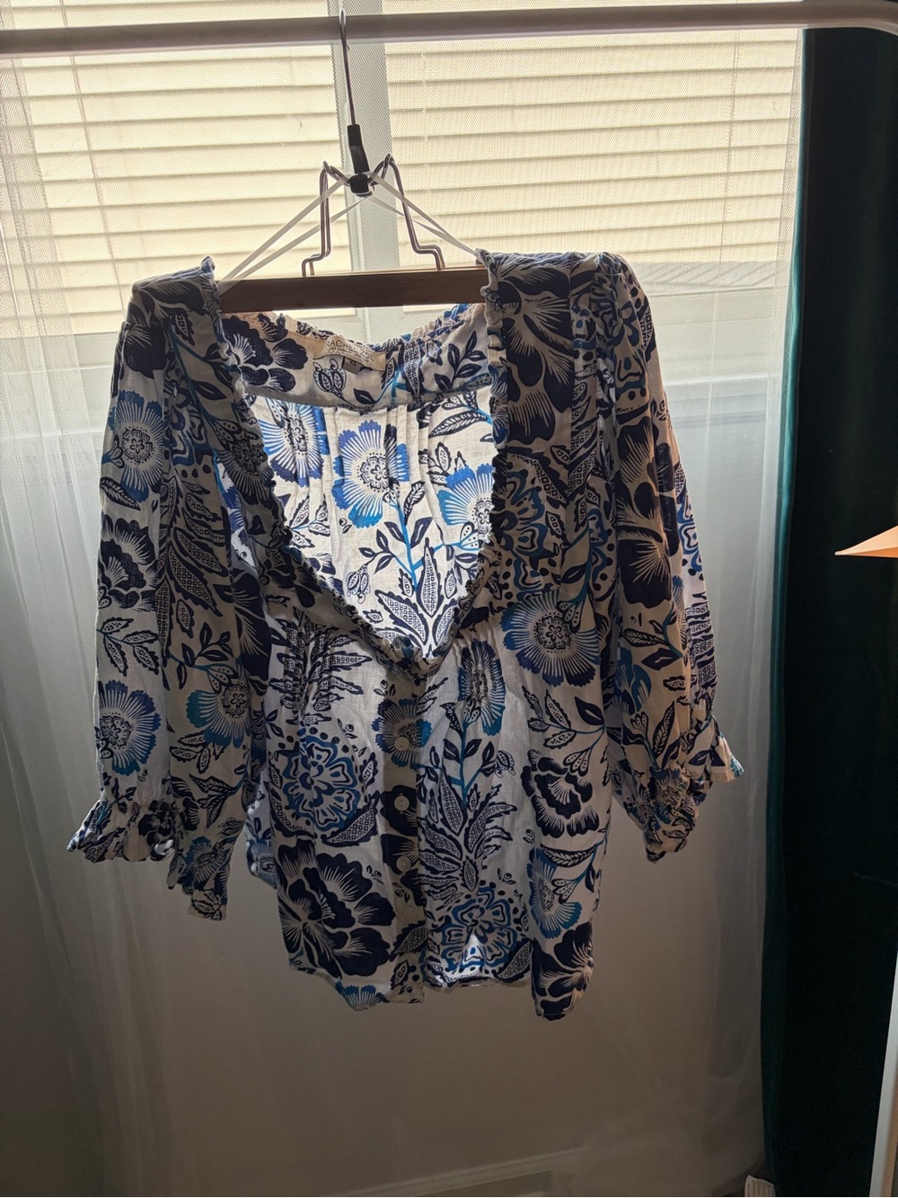 Rachel Zoe - Women’s Blue Floral V-Neck Peasant Top